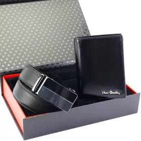   Pierre Cardin ZG-212-BA fekete férfi bőr öv, pénztárca ajándék szett 130 cm