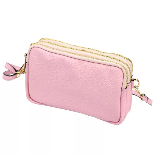 Luka 26-088 pasztell rózsaszín női bőr oldaltáska, crossbody 22 x 13 x 7 cm