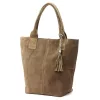 Luka 26-026 sötét bézs női velúr bőr válltáska, shopper 40 x 37 x 13 cm