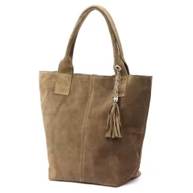  Luka 26-026 sötét bézs női velúr bőr válltáska, shopper 40 x 37 x 13 cm