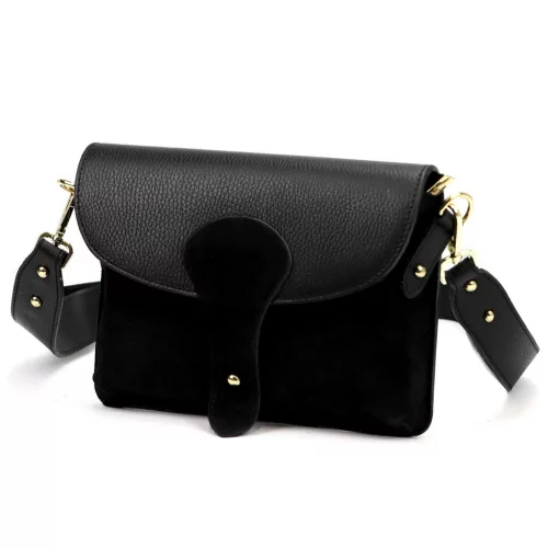 Luka 26-100 D fekete női bőr oldaltáska, crossbody 24.5 x 18 x 6 cm