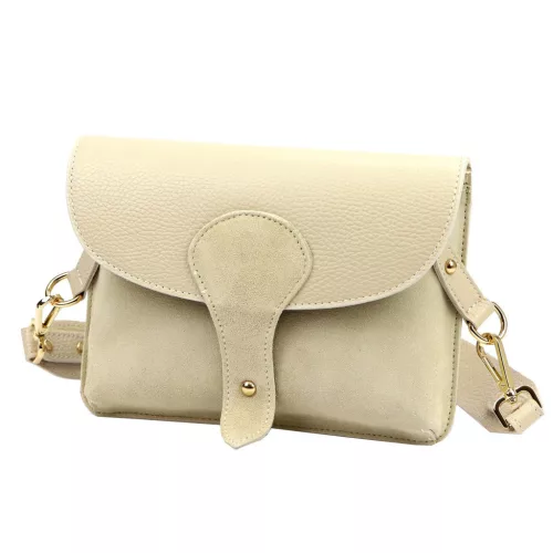 Luka 26-100 D bézs női bőr oldaltáska, crossbody 24.5 x 18 x 6 cm