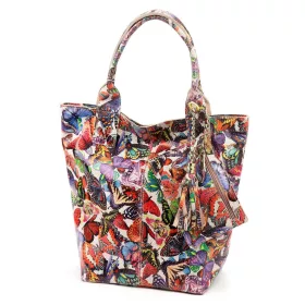   Luka 26-026 MOT rózsaszín pillangó mintás női bőr válltáska, shopper 40 x 35 x 18 cm