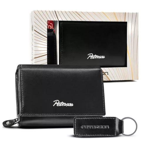 Peterson PTN SET-D-02-KCS fekete női bőr pénztárca 12.5 x 8.5 x 3.5 cm
