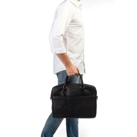   Burkely Antique Avery fekete bőr laptoptáska, oldaltáska 15,6"