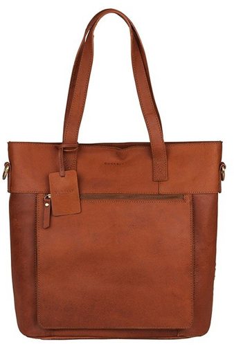 Burkely Vintage Jade konyak színű női bőr válltáska, shopper, laptop táska 14"