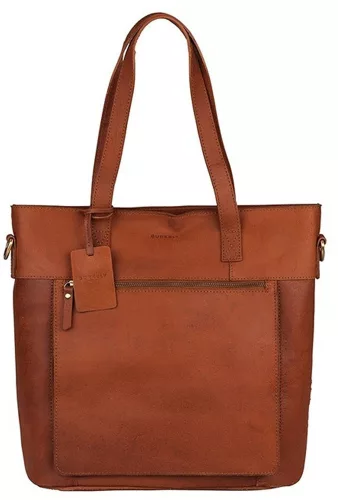 Burkely Vintage Jade konyak színű női bőr válltáska, shopper, laptop táska 14"