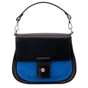   Blázek & Anni női, fekete-kék selyemfényű bőr prémium oldaltáska, válltáska 25 x 20,5 cm