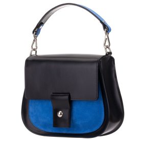   Blázek & Anni női, fekete-kék selyemfényű bőr prémium oldaltáska, válltáska 25 x 20,5 cm