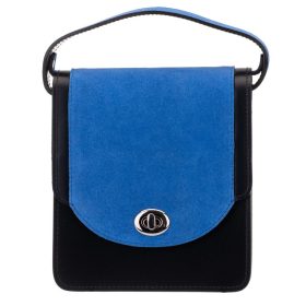   Blázek és Anni női, fekete-kék, selyemfényű bőr mini oldaltáska, válltáska 18x15,5 cm