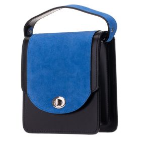   Blázek és Anni női, fekete-kék, selyemfényű bőr mini oldaltáska, válltáska 18x15,5 cm