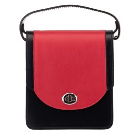   Blázek és Anni női, fekete-piros, selyemfényű bőr mini oldaltáska, válltáska 18x15,5 cm