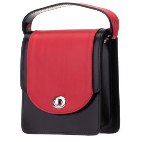   Blázek és Anni női, fekete-piros, selyemfényű bőr mini oldaltáska, válltáska 18x15,5 cm