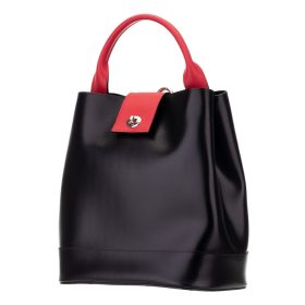   Blázek & Anni női, fekete-piros selyemfényű bőr hátitáska, kézitáska 29 x 28 cm