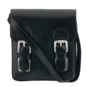   Blázek & Anni kis tuckzáras fekete selyemfényű bőr válltáska 17 x 15,5 cm