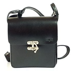   Blázek & Anni kis lengőzáras fekete bőr válltáska 17 x 15,5 cm