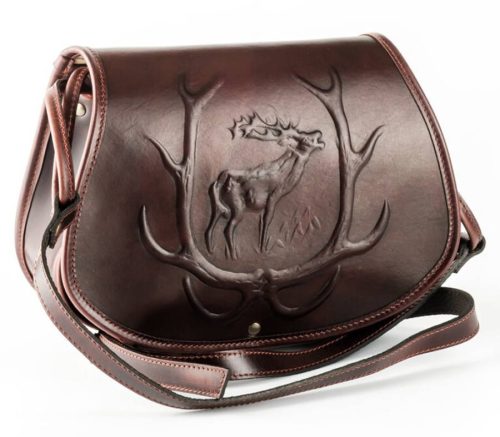 Blázek & Anni közepes méretű domború szarvas mintás bőr vadásztáska 28 x 21 cm