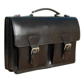    Blázek & Anni kétzsebes dupla rekeszes fekete bőr férfi aktatáska 38 x 26 cm