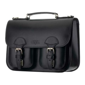   Blázek & Anni szimmetrikus zsebes, kisméretű fekete női bőr aktatáska 33,5 x 24 cm