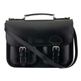   Blázek & Anni szimmetrikus zsebes, kisméretű fekete női bőr aktatáska 33,5 x 24 cm