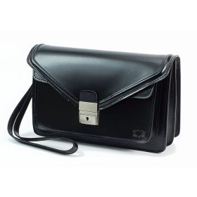   Blázek & Anni fekete selyemfényű dísz-varrott férfi bőr autós táska 24,5 x 15 cm