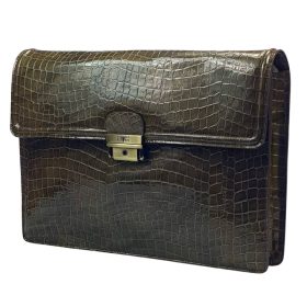   Blázek & Anni krokó olivazöld női bőr mappa, irattartó 38 x 26 cm.