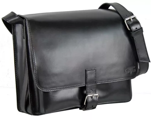 Blázek & Anni Messenger férfi fekete bőr, két rekeszes oldaltáska 36 x 29 cm