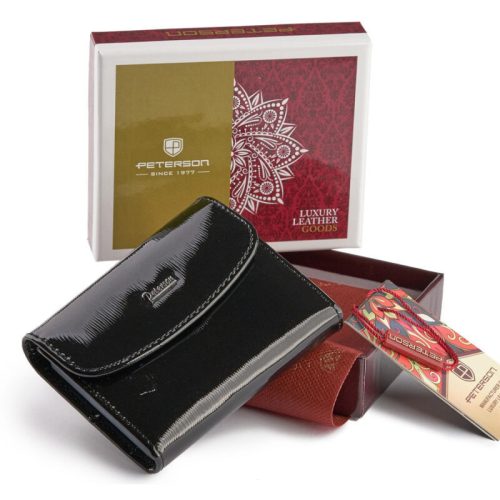 Peterson fekete női lakk bőr kártyatartó 10,5 × 8,5 cm
