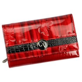   Cavaldi kisméretű, mintás piros női lakk bőr pénztárca 14×9 cm