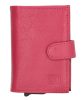 Double-D rózsaszín bőr pop-up mini pénztárca, kártyatartó 10×7 cm