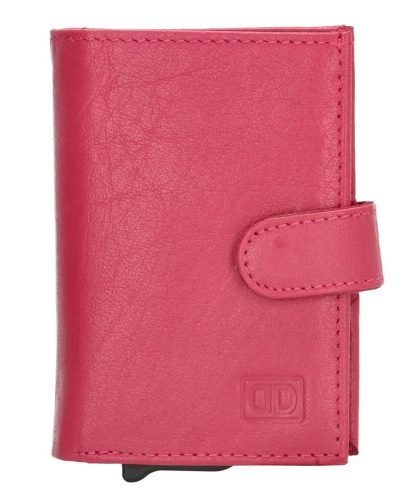 Double-D rózsaszín bőr pop-up mini pénztárca, kártyatartó 10×7 cm