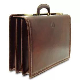   Giudi nagyméretű tripla rekeszes barna bőr aktatáska, laptoptáska 44 x 31 cm