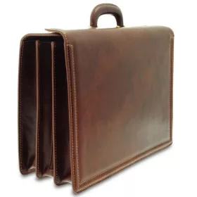   Giudi nagyméretű tripla rekeszes barna bőr aktatáska, laptoptáska 44 x 31 cm