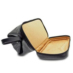   Giudi fenék rekeszes, olasz férfi fekete bőr neszeszer, kozmetikai táska 27 x 16 cm