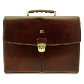 Giudi barna, tripla rekeszes, bőr aktatáska, irattáska