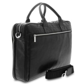   Giudi fekete, dupla rekeszes, bőr laptoptartó, irattáska 15"