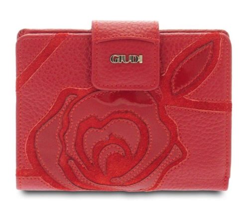 Giudi női piros nyomott rózsa mintás bőr pénztárca
