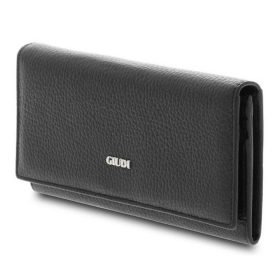   Giudi nagyméretű fekete női bőr pénztárca, brifkó 20 x 11,5 cm