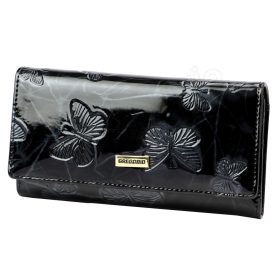   Gregorio női mintás, fekete lakkbőr pénztárca 18,5 × 10 cm