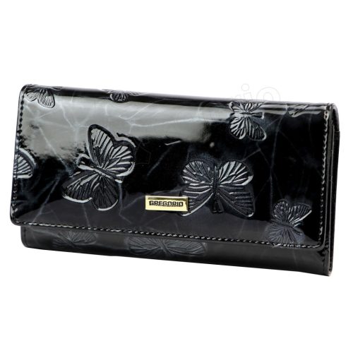 Gregorio női mintás, fekete lakkbőr pénztárca 18,5 × 10 cm
