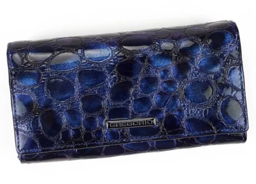 Gregorio női, croco mintás, kék lakkbőr pénztárca 16,5 × 9 cm