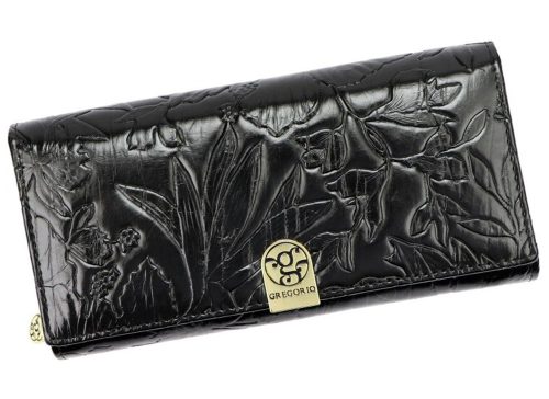 Gregorio nagyméretű, mintás fekete női pénztárca 19,5 × 10 cm