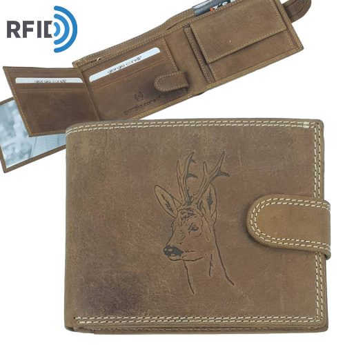 Giorgio Carelli vadász férfi bőr pénztárca őzbak motívummal, RFID védelemmel