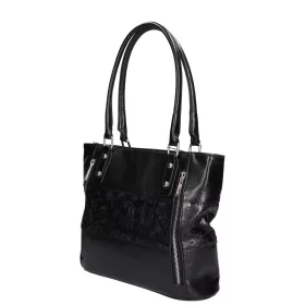   Karen Ilona N 087 fekete virágmintás női válltáska 38 x 27 x 11 cm