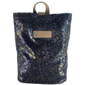   Khoani női rostbőr-bőr fekete virágmintás hátizsák 32×34 cm