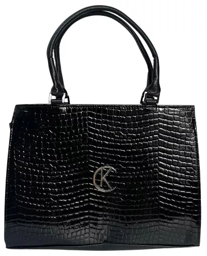 Kubra D 646 fekete, lakk, női rostbőr kézitáska, válltáska 33 x 26 x 12 cm