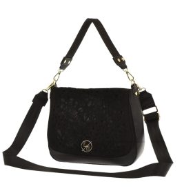   Laura Biaggi virágmintás, fekete színű női kézitáska, válltáska