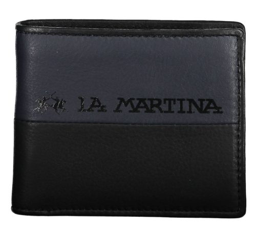 La Martina szürke-fekete luxus minőségű bőr pénztárca, férfi 12 x 10 cm