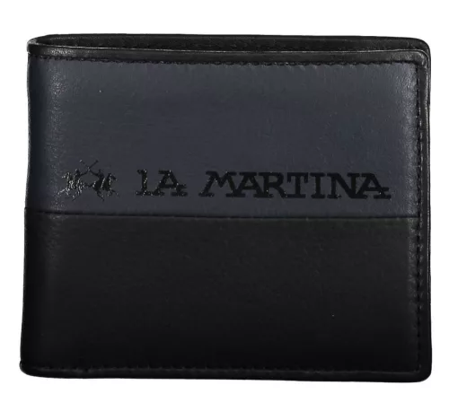 La Martina szürke-fekete luxus minőségű bőr pénztárca, férfi 12 x 10 cm