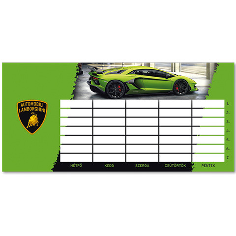 Lamborghini zöld alapszínű kétoldalas órarend